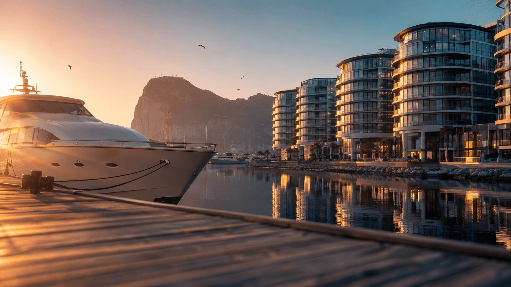 Rock of Gibraltar at golden hour representing the Cat 2 residency regime for UK HNW movers in 2026
